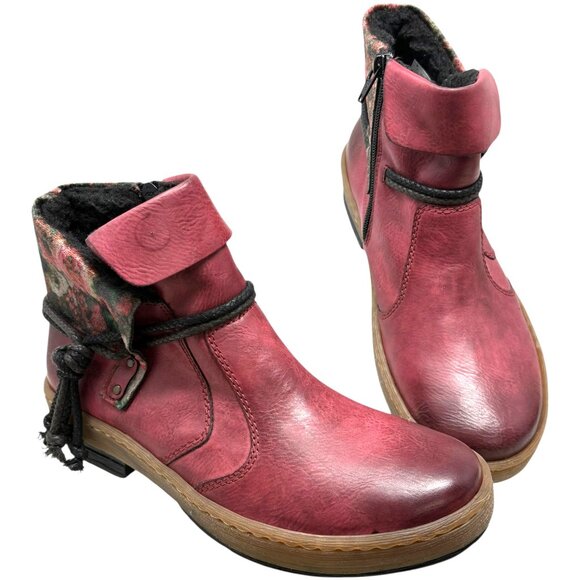 Rieker  Anti Stress Z6771 Red Inner Zip Ankle Boot NWOB - Picture 1 of 12